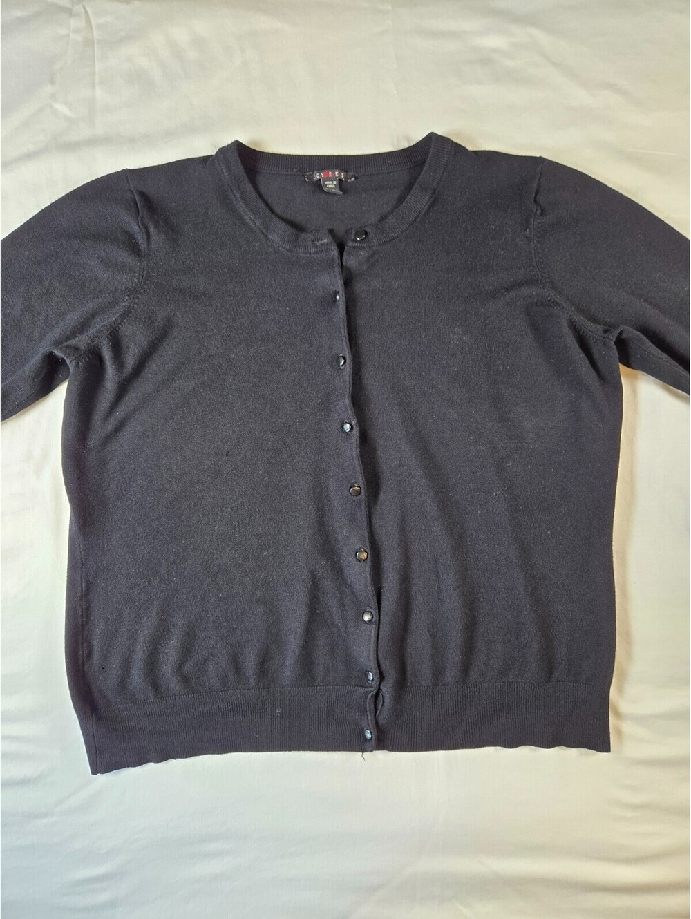Cyrus Button Front Cardigan Sweater Femme Black Ribbed Knit Crew Neck